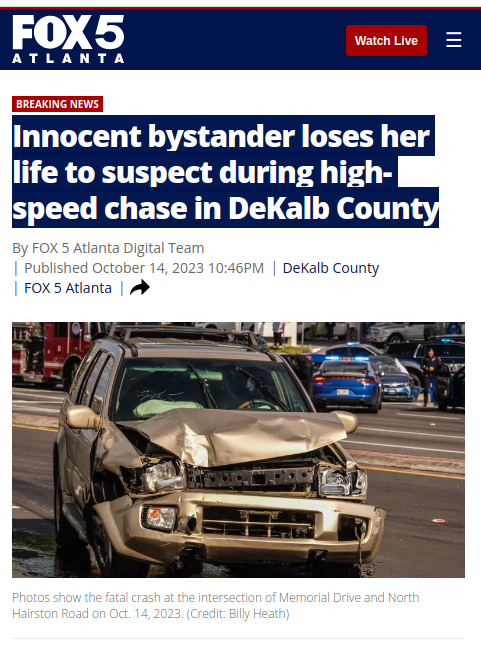 Innocent Bystander Loses Her Life To Suspect During High-speed Chase In ...